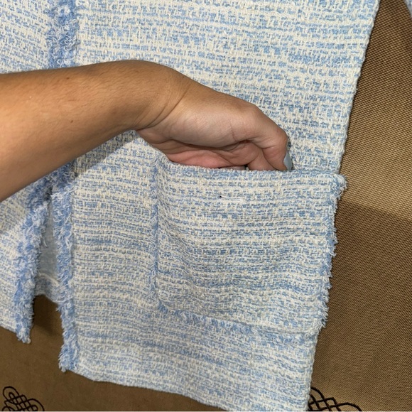 Zara NWT! Blue Kate Middleton Style Tweed Jacket In Light Blue Size L - Picture 7 of 16